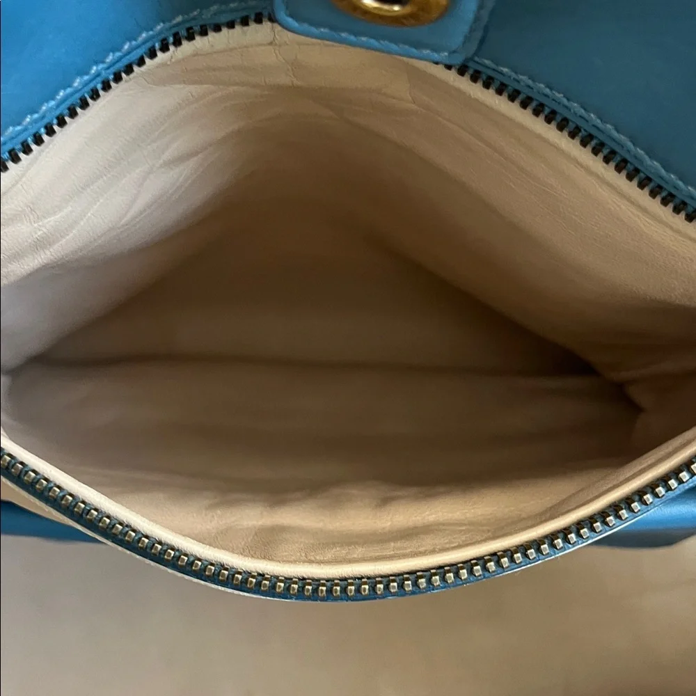 Prada Blue All Leather Satchel with Gold Hardware - Picture 7 of 12